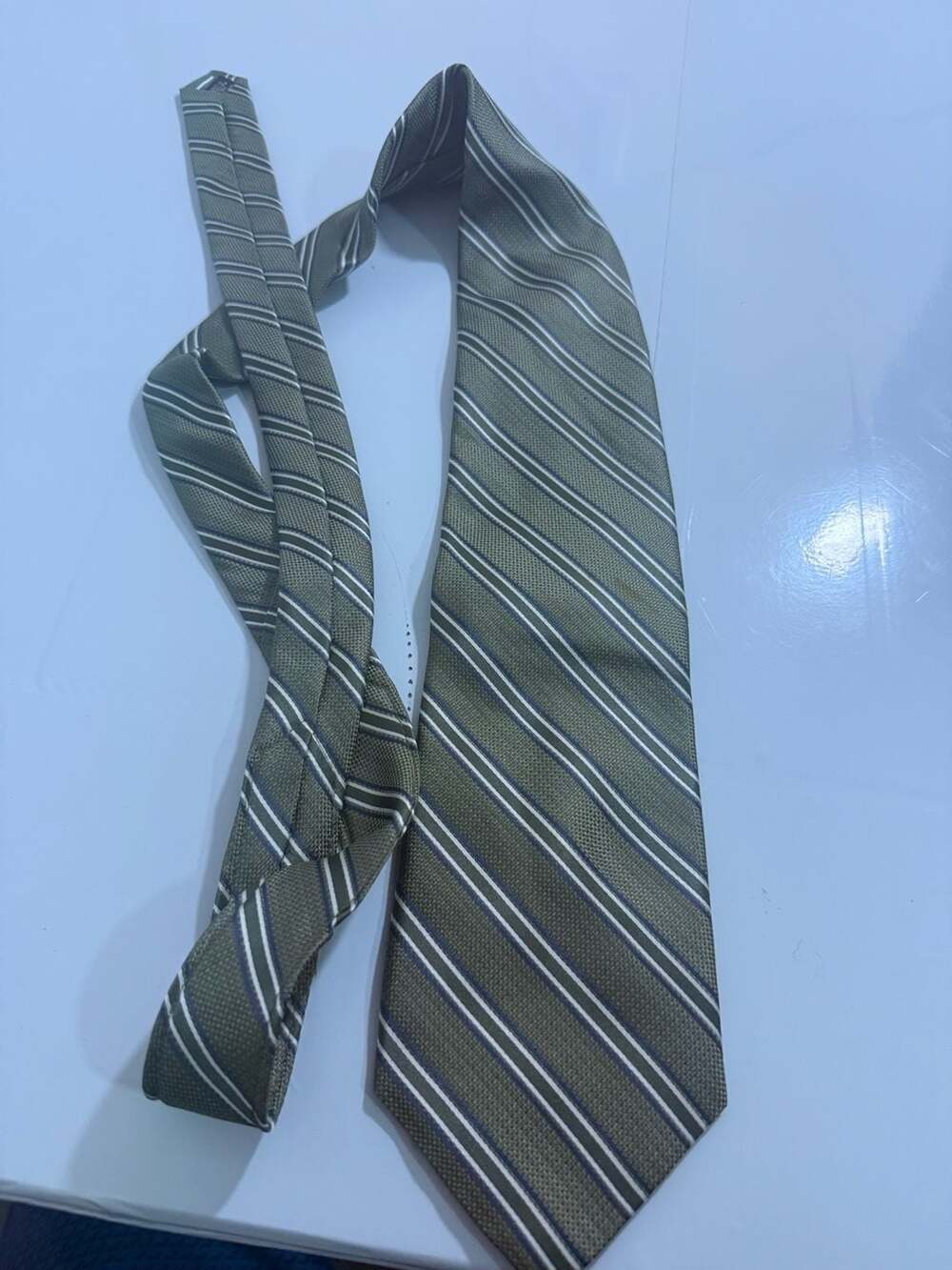 Pronto Uomo Silk Tie X-Long Green Striped 100% Silk
